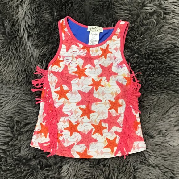 Jessica Simpson | Girl's 2 Piece Bathing Suit | Pink & White | Size 8 - Picture 2 of 5